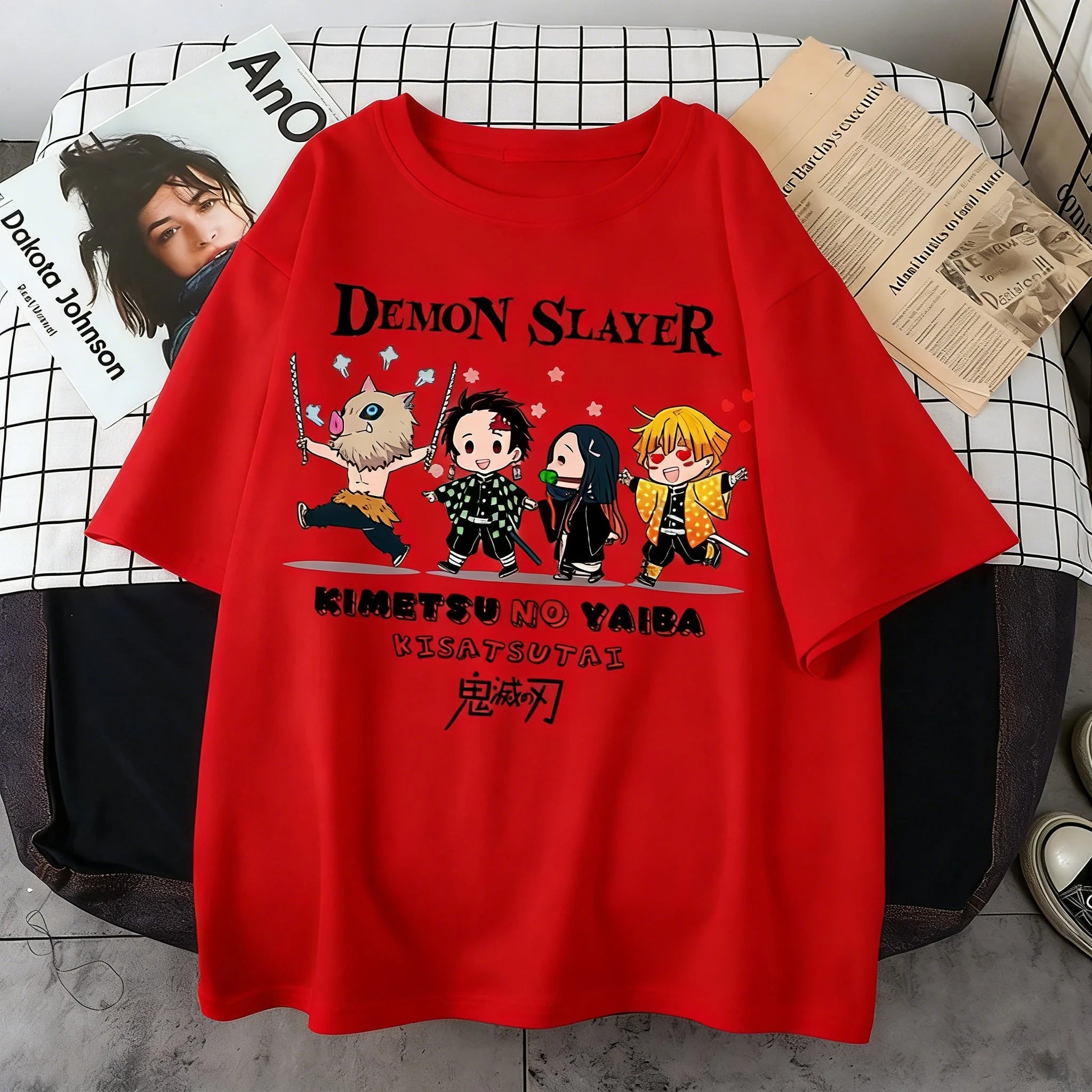 Plus Size Demon Slayer Summer Anime Printed Men, Women T-shirt Casual Parent Child Top Fashion Street Wear Harajuku Style Y2K - Neon Districts