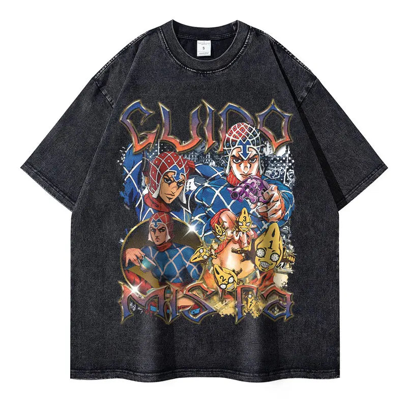 JoJo Steel Ball Run — Gyro Zeppeli Vintage Washed Streetwear Tee - Neon Districts
