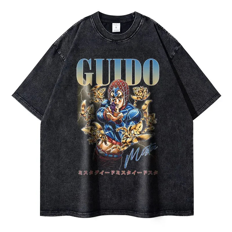 JoJo Steel Ball Run — Gyro Zeppeli Vintage Washed Streetwear Tee - Neon Districts