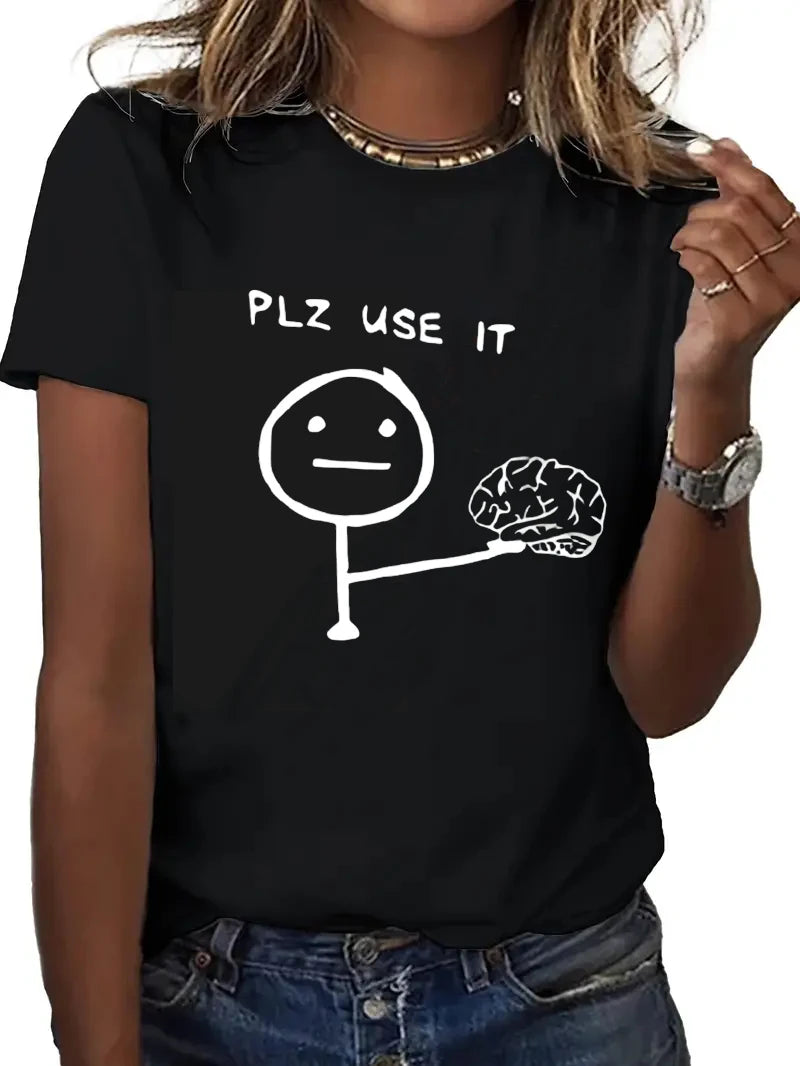 PLZ USE IT — Brain Humor Graphic Tee for Girls - Neon Districts