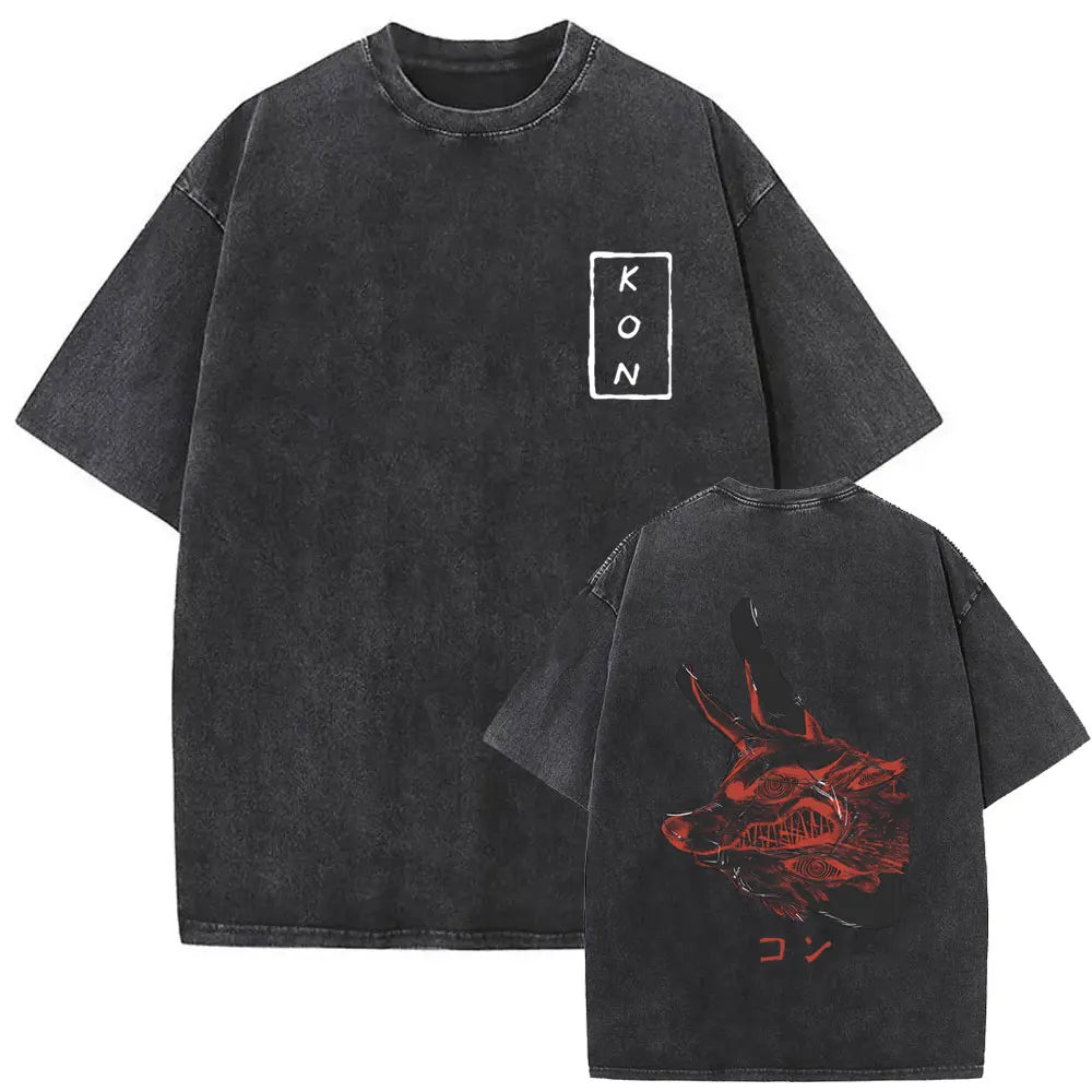 Chainsaw Man Denji & Pochita Vintage Tee – Washed Oversized Anime
