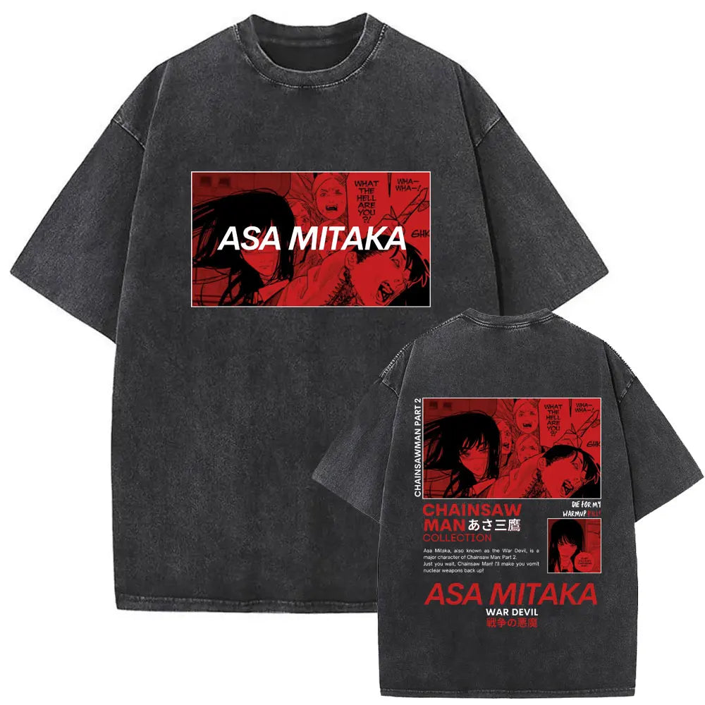 Chainsaw Man Denji & Pochita Vintage Tee – Washed Oversized Anime