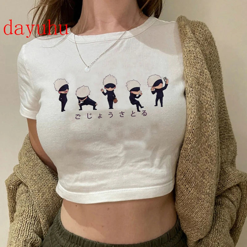 Jujutsu Kaisen Hip-Hop Crop Top – Y2K Gojo & Itadori Tee