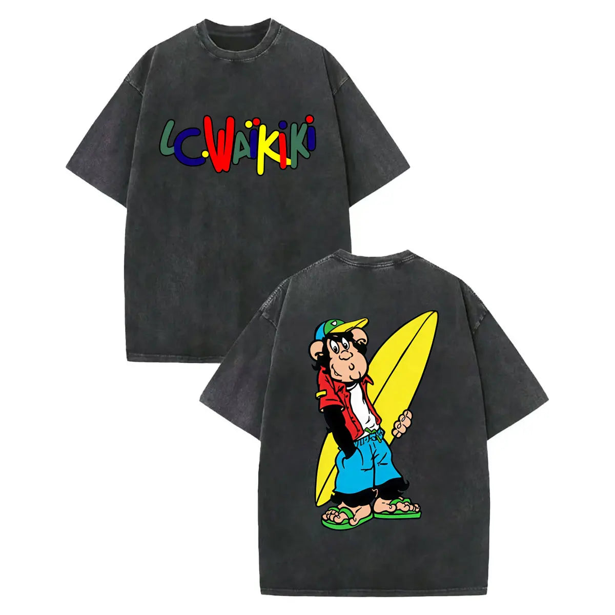 LC Waikiki Monkey — Vintage Washed Y2K Summer Graphic Tee - Neon Districts
