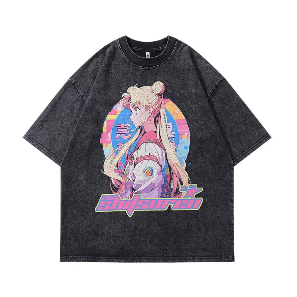 Sailor Moon — Vintage Washed Harajuku Oversized Tee - Neon Districts