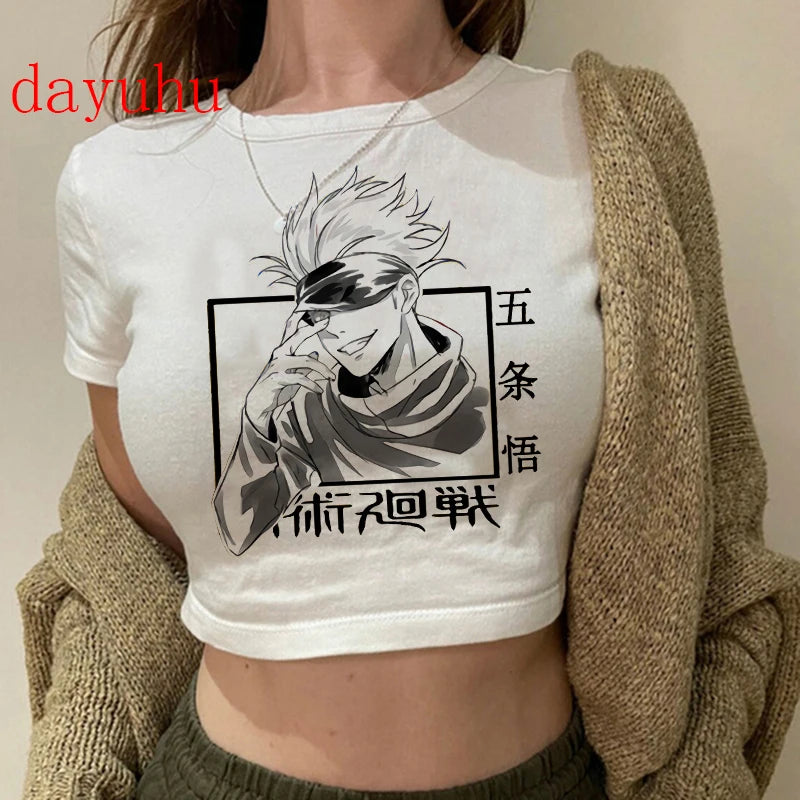 Jujutsu Kaisen Hip-Hop Crop Top – Y2K Gojo & Itadori Tee