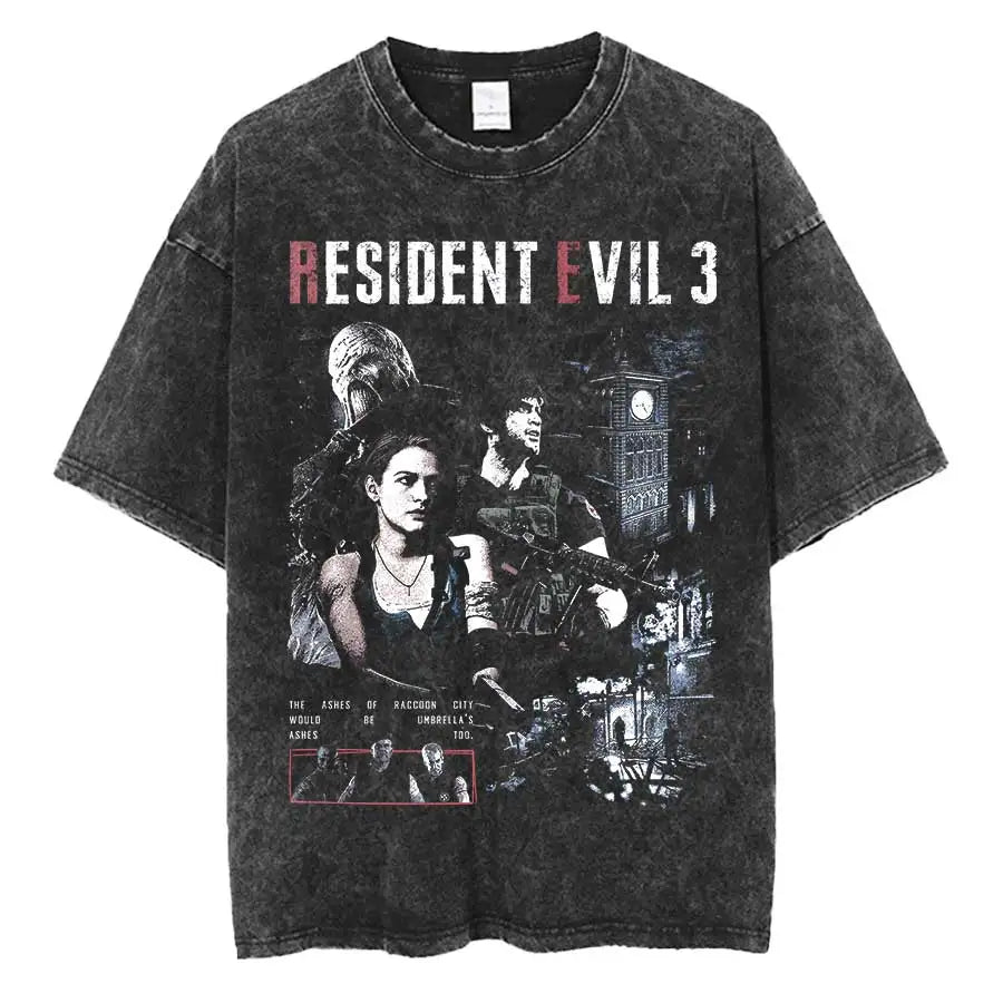 Resident Evil Leon Kennedy Vintage Oversized Tee – Biohazard Print