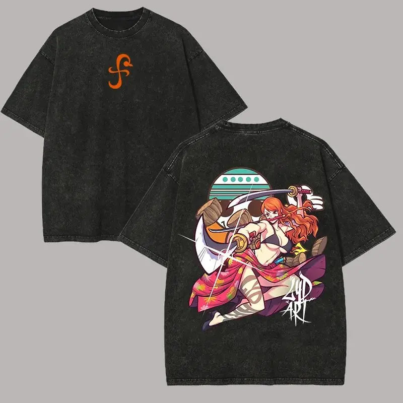 One Piece Vintage Wash Tee – Zoro, Luffy & Sanji Print
