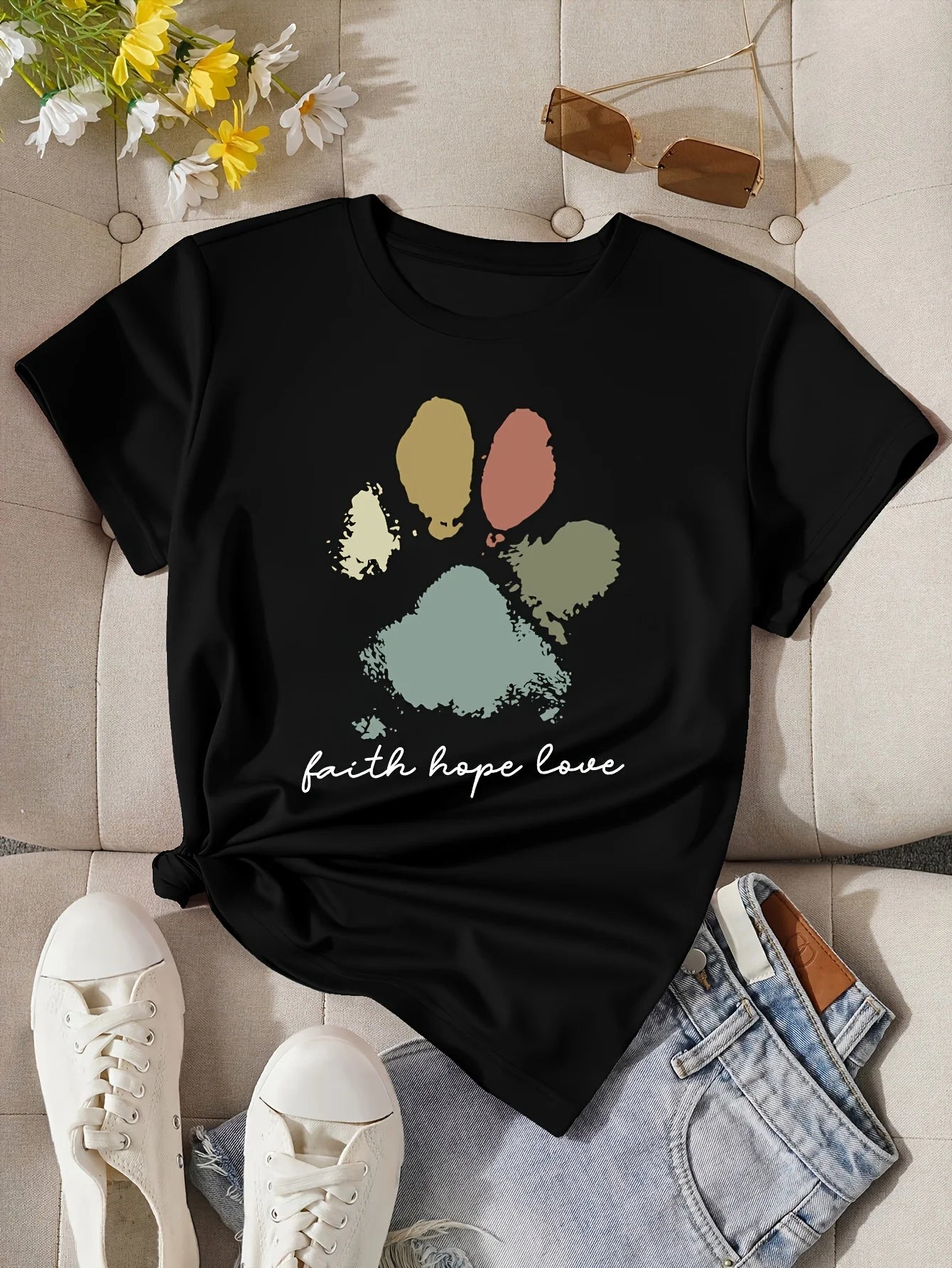 Faith Hope Love Paw Print Tee - Neon Districts