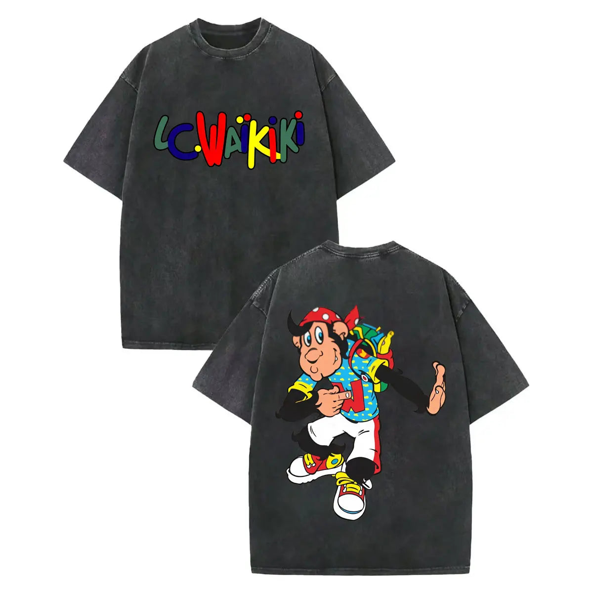 LC Waikiki Monkey — Vintage Washed Y2K Summer Graphic Tee - Neon Districts