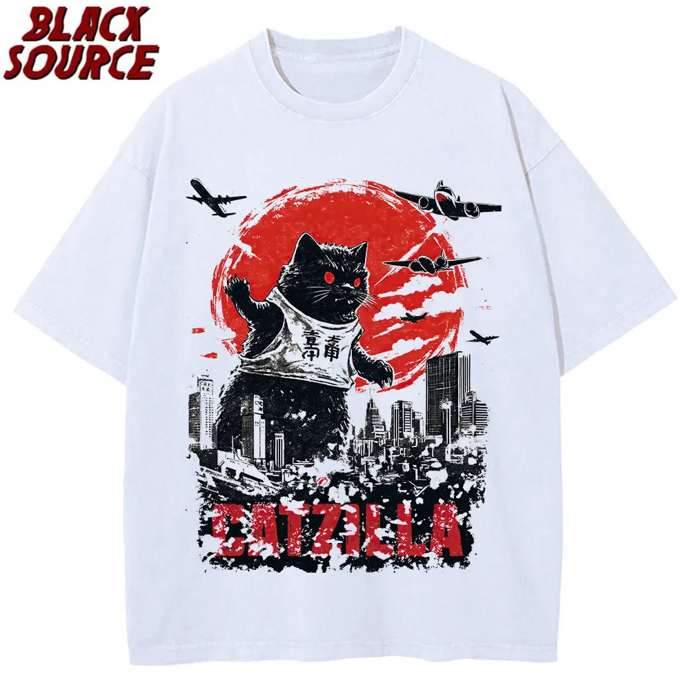 Catzilla — Japan Cat Destroyer Harajuku Oversized Tee - Neon Districts