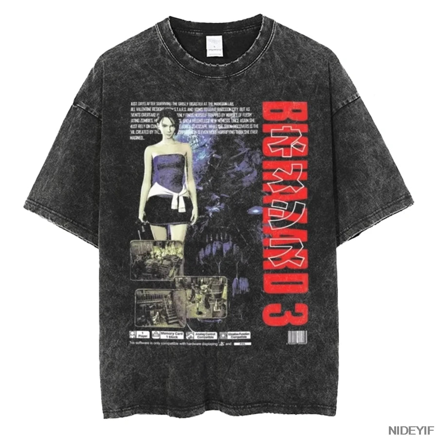 Resident Evil Leon Kennedy Vintage Oversized Tee – Biohazard Print