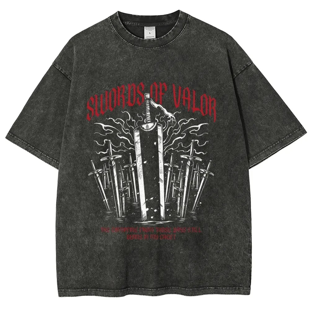 Berserk Guts Vintage Washed Tee – Harajuku Oversized Anime Shirt