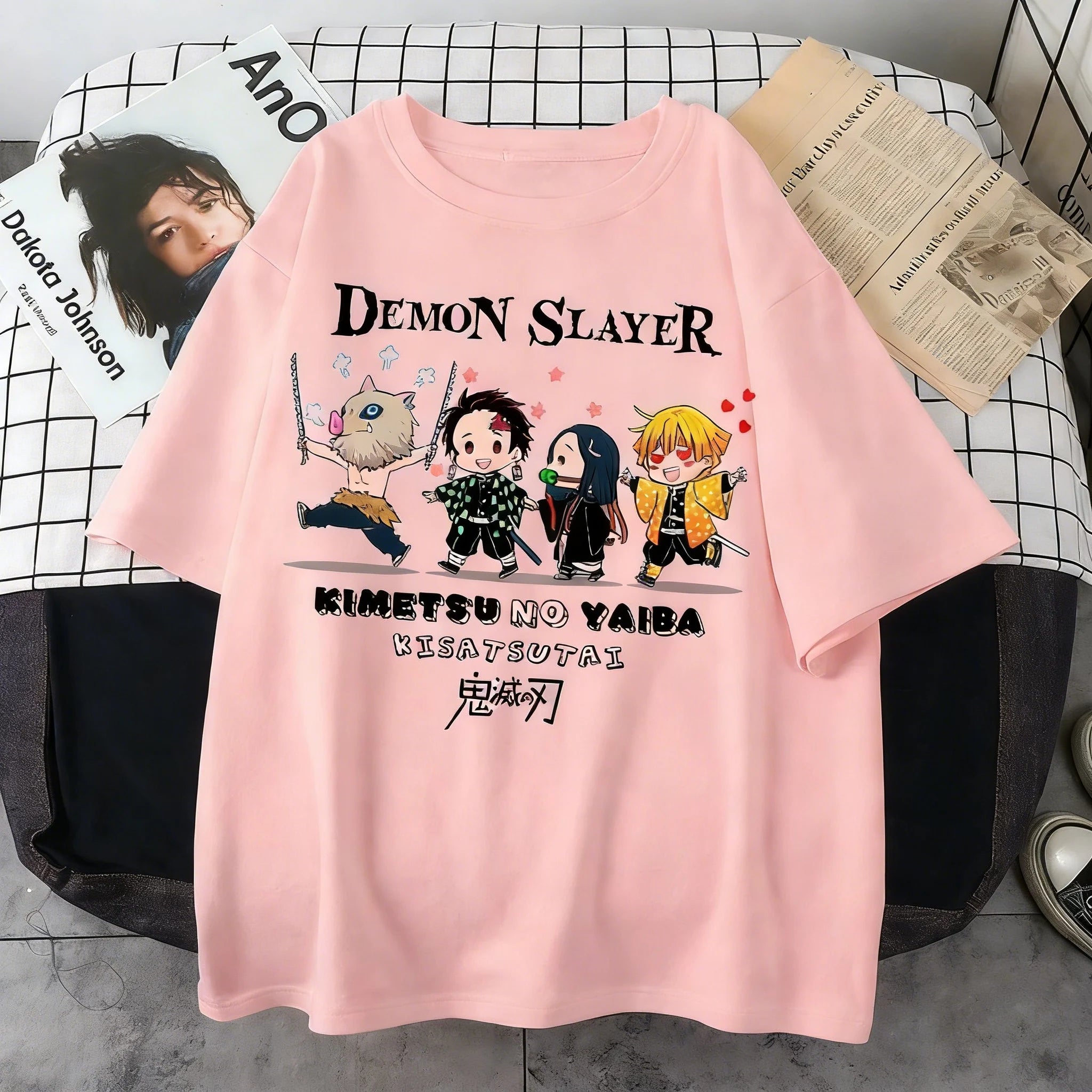 Plus Size Demon Slayer Summer Anime Printed Men, Women T-shirt Casual Parent Child Top Fashion Street Wear Harajuku Style Y2K - Neon Districts