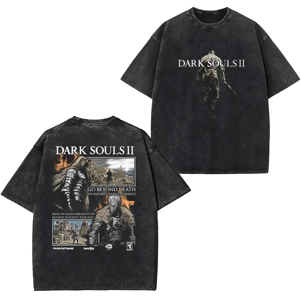 Retro Game Print Washed Tee – American Street Hip-Hop Oversized