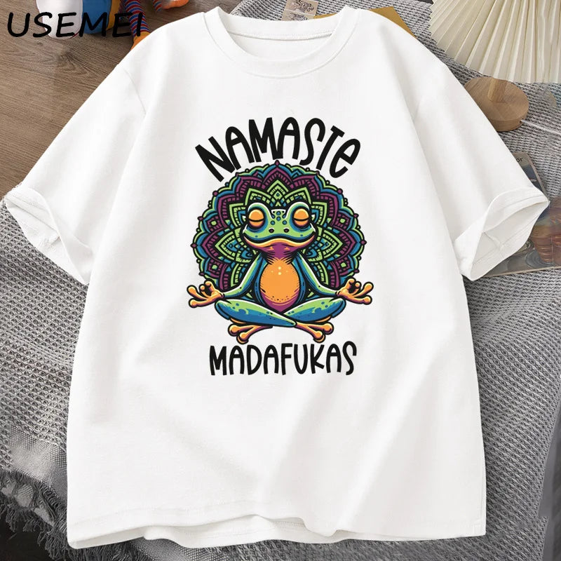 Frog Namaste — Cottagecore Yoga Positive Meme Graphic Tee - Neon Districts