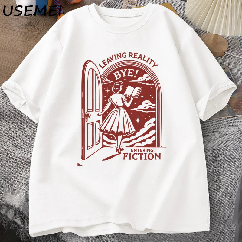 Leaving Reality, Entering Fiction — Bookish Vintage Graphic Tee - Neon Districts