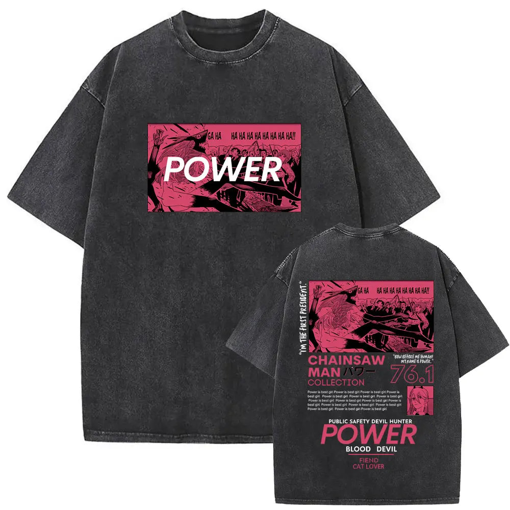 Chainsaw Man Denji & Pochita Vintage Tee – Washed Oversized Anime