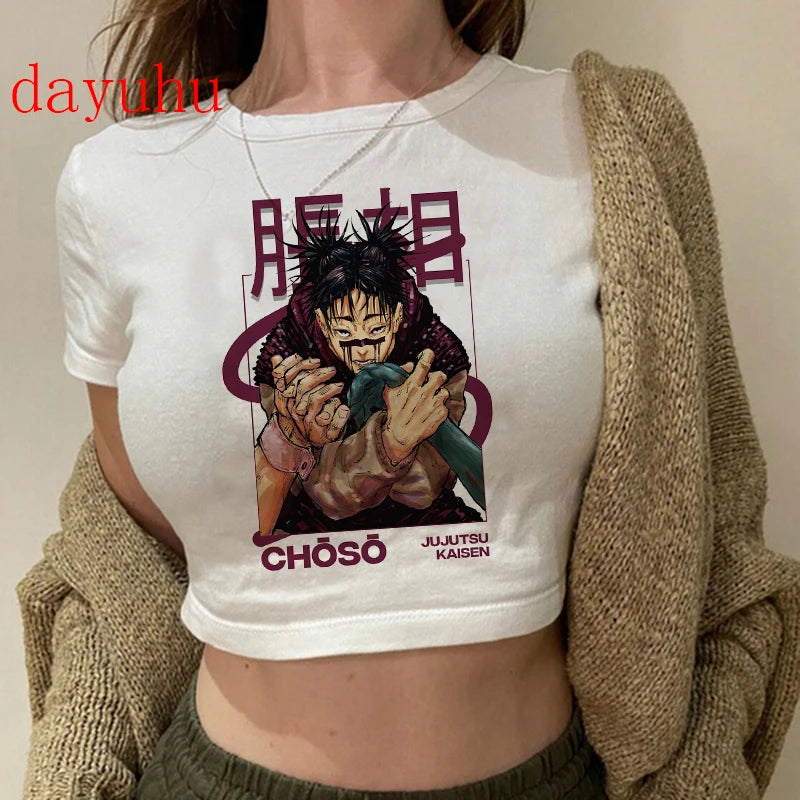 Jujutsu Kaisen Hip-Hop Crop Top – Y2K Gojo & Itadori Tee