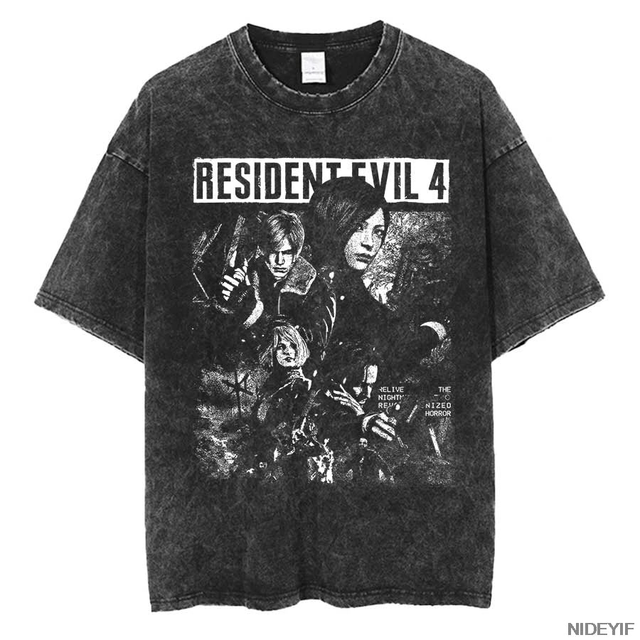 Resident Evil Leon Kennedy Vintage Oversized Tee – Biohazard Print