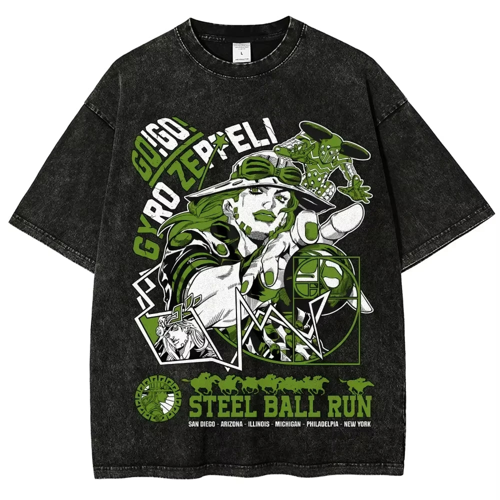 Gyro Zeppeli — JoJo Vintage Washed Oversized Anime Streetwear Tee - Neon Districts