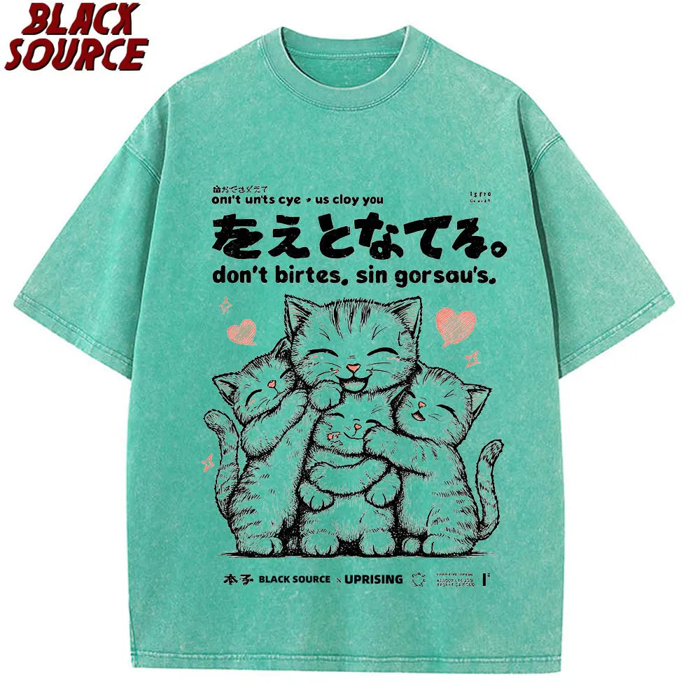 Japanese Kanji Cat — Oversized Korean Street Tee - Neon Districts