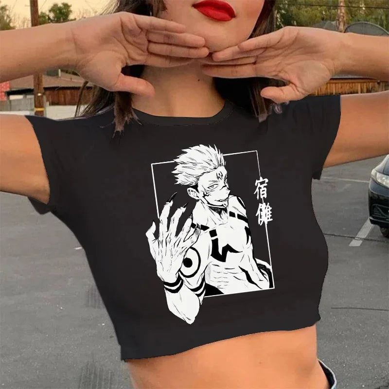 Jujutsu Kaisen Crop Top – Gojo Satoru & Itadori Gothic Tee