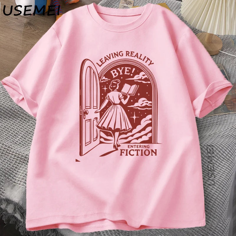 Leaving Reality, Entering Fiction — Bookish Vintage Graphic Tee - Neon Districts