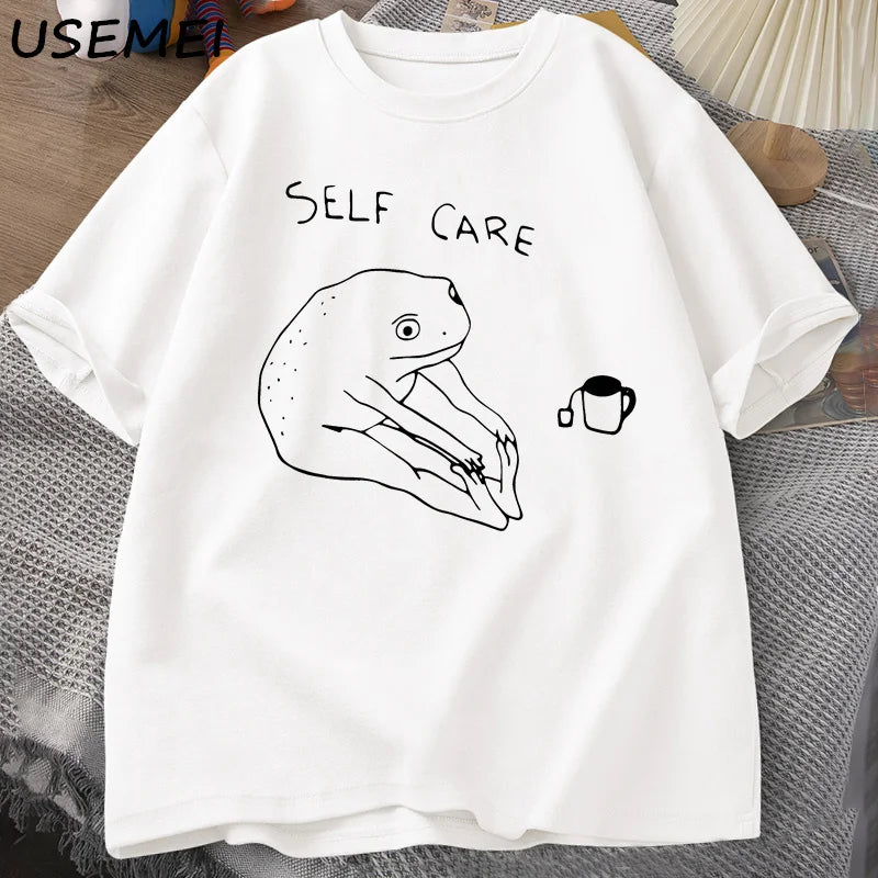 Frog Self Care — Retro Cottagecore Meme Graphic Tee - Neon Districts