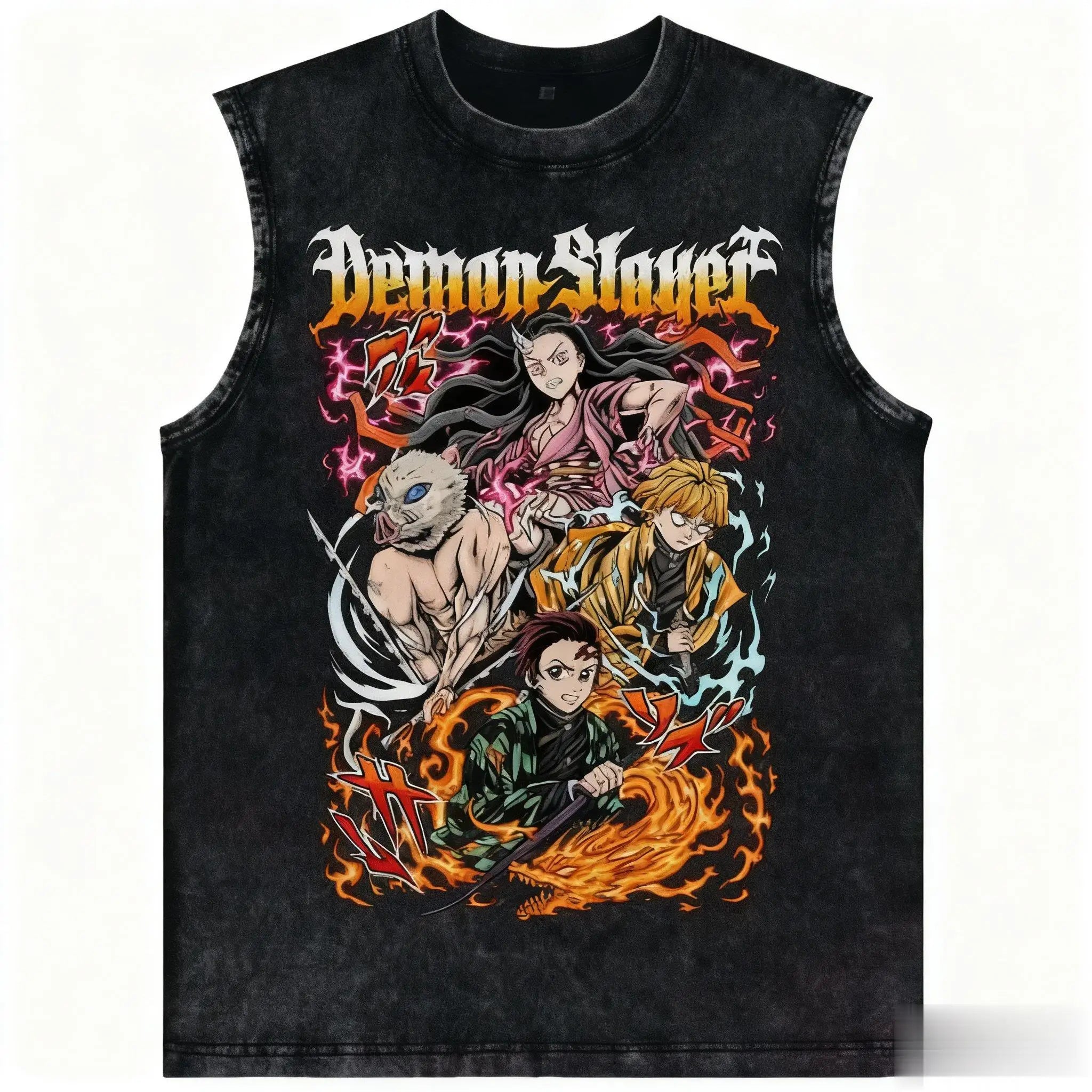 Demon Slayer — Harajuku Vintage Washed Tank Top - Neon Districts