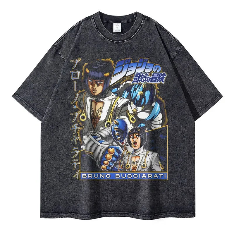 JoJo Steel Ball Run — Gyro Zeppeli Vintage Washed Streetwear Tee - Neon Districts