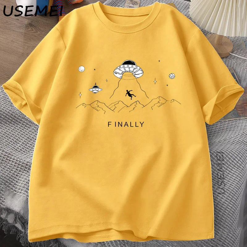 Alien Abduction Finally — UFO Humor Harajuku Oversized Graphic Tee - Neon Districts