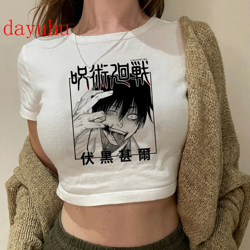 Jujutsu Kaisen Hip-Hop Crop Top – Y2K Gojo & Itadori Tee