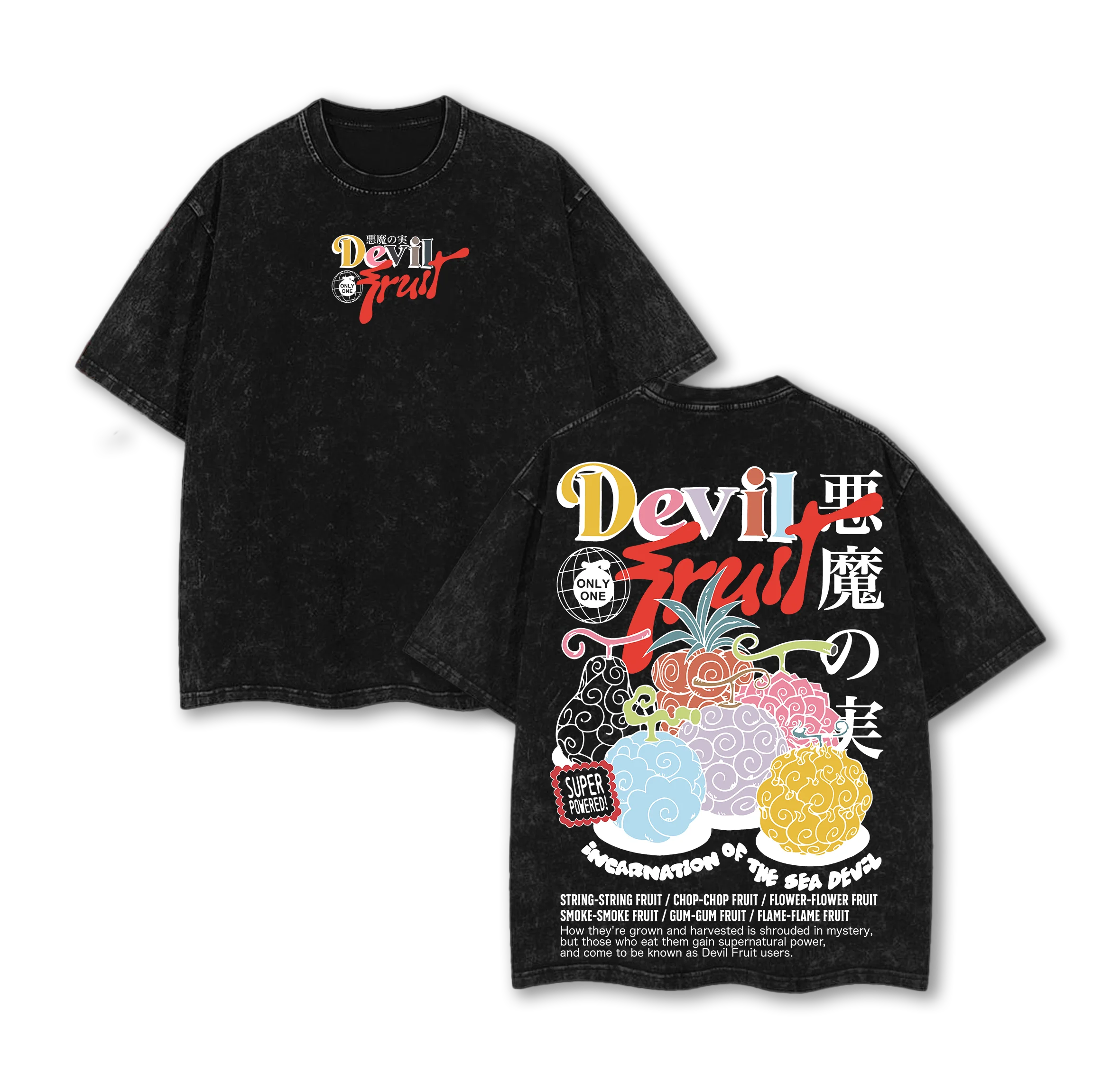 One Piece — Devil Fruit Acid Wash Vintage Tee - Neon Districts