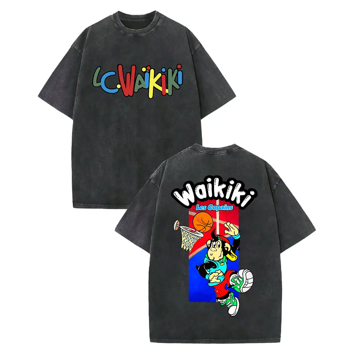 LC Waikiki Monkey — Vintage Washed Y2K Summer Graphic Tee - Neon Districts
