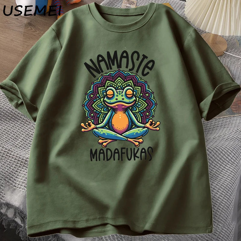 Frog Namaste — Cottagecore Yoga Positive Meme Graphic Tee - Neon Districts