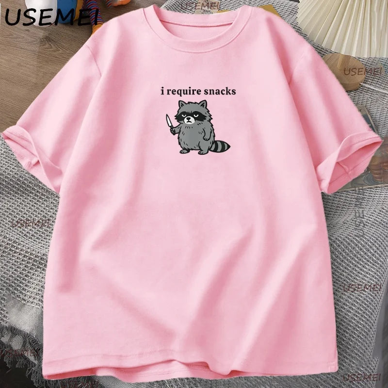 I Require Snacks — Raccoon Meme Graphic Tee - Neon Districts