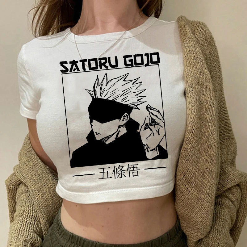 Jujutsu Kaisen Hip-Hop Crop Top – Y2K Gojo & Itadori Tee