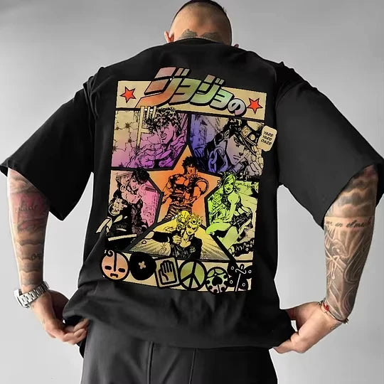 JoJo's Bizarre Adventure Harajuku Tee – Y2K Oversized Anime Shirt