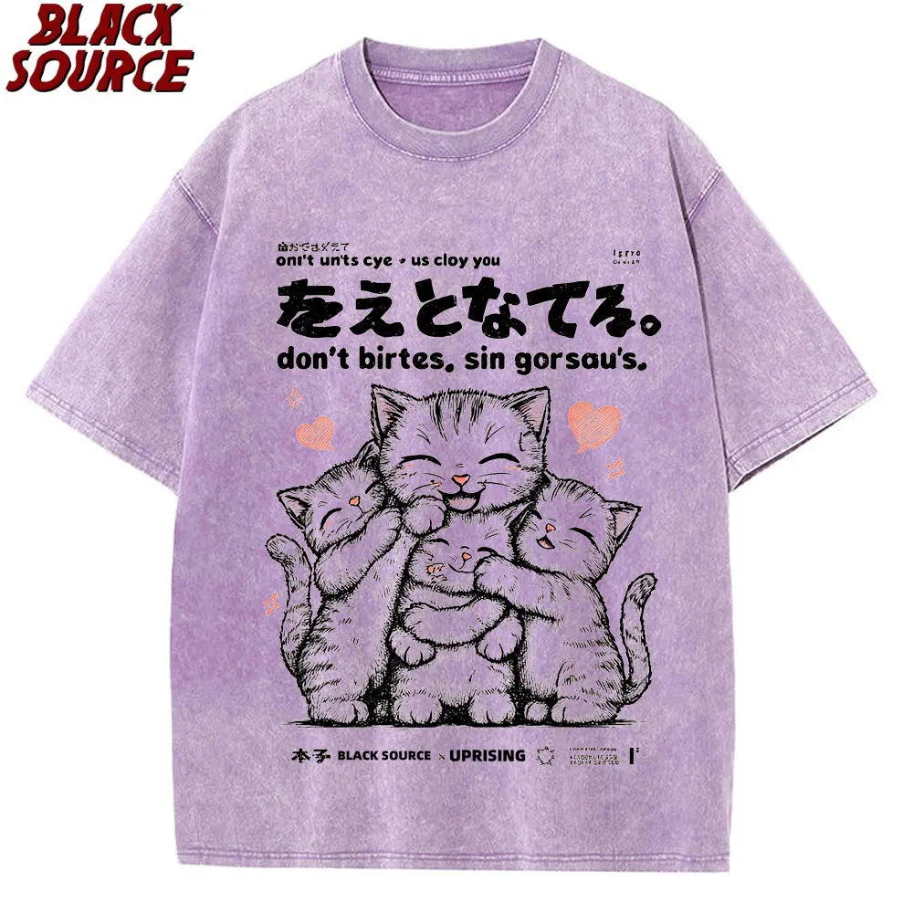 Japanese Kanji Cat — Oversized Korean Street Tee - Neon Districts