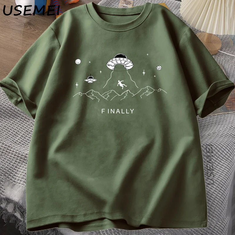 Alien Abduction Finally — UFO Humor Harajuku Oversized Graphic Tee - Neon Districts