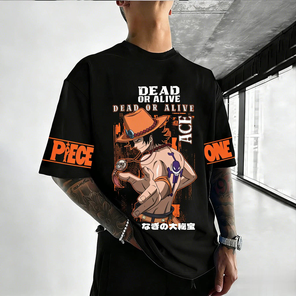 One Piece — Portgas D. Ace Streetwear Graphic Tee - Neon Districts