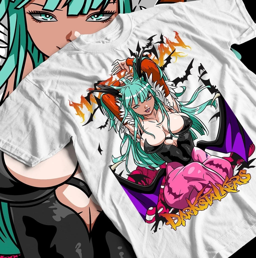 Darkstalkers Morrigan Aensland Tee – Classic Anime Graphic Shirt