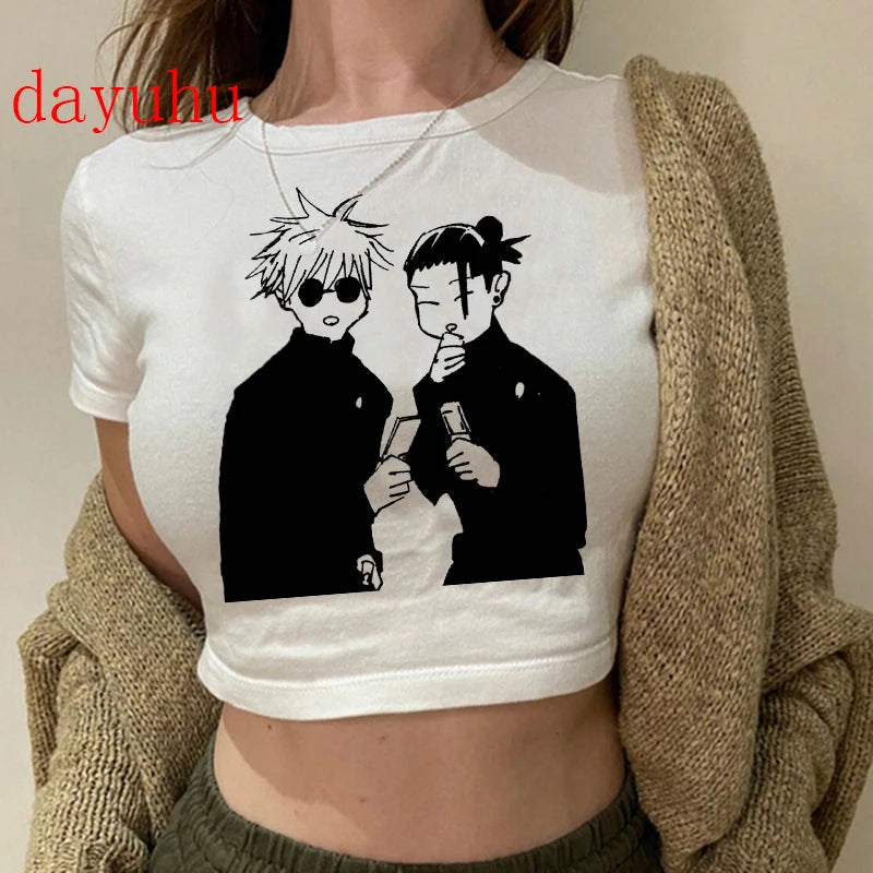 Jujutsu Kaisen Hip-Hop Crop Top – Y2K Gojo & Itadori Tee