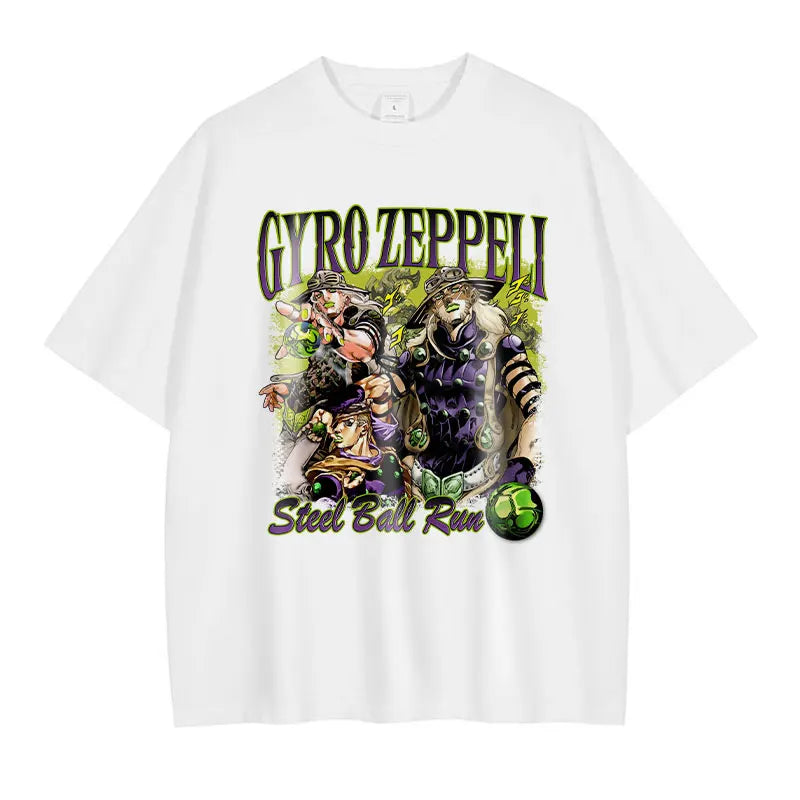 JoJo Steel Ball Run — Gyro Zeppeli Vintage Washed Streetwear Tee - Neon Districts