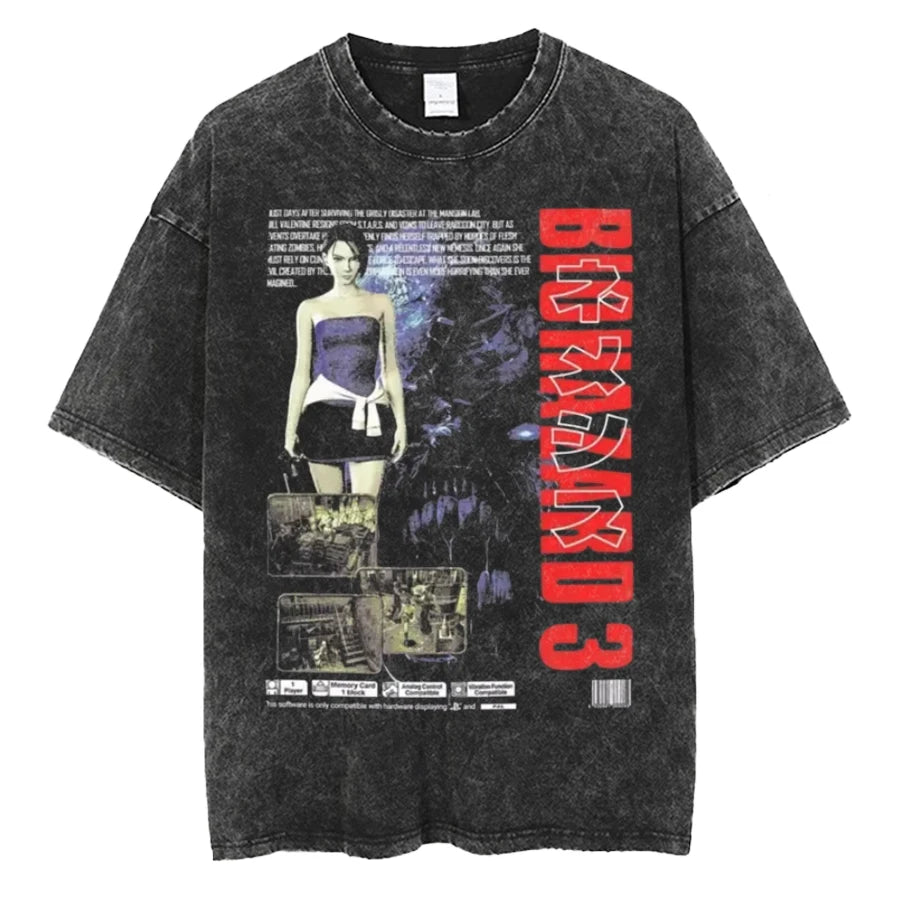Resident Evil Leon Kennedy Vintage Oversized Tee – Biohazard Print