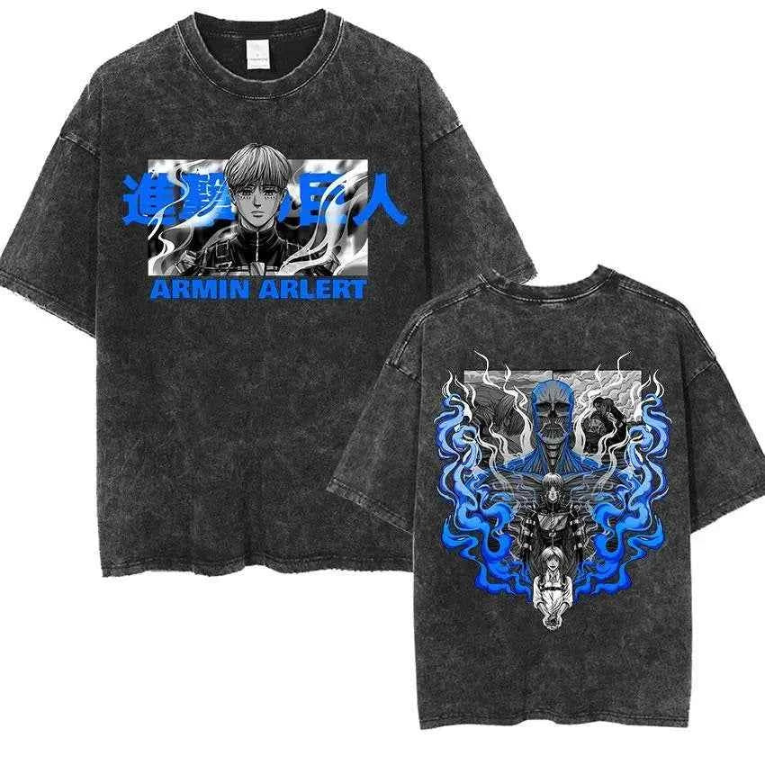 Attack on Titan Vintage Washed Tee – Oversized Streetwear