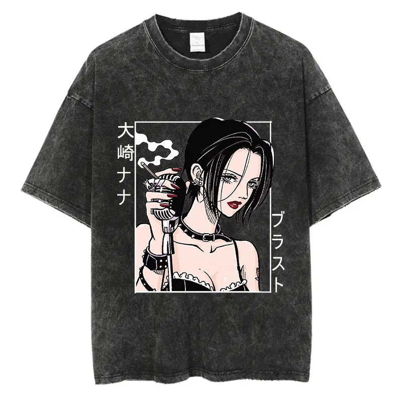 Nana Osaki Vintage Washed Tee – Harajuku Anime Retro Shirt