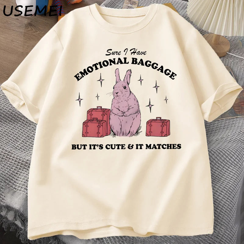 Sure, I Have Emotional Baggage — Vintage Rabbit Meme Women's Tee - Neon Districts