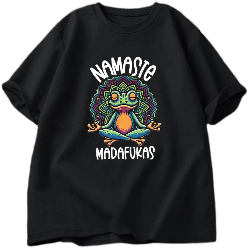 Frog Namaste — Cottagecore Yoga Positive Meme Graphic Tee - Neon Districts